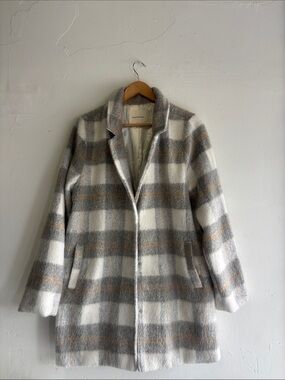 Thread & Supply Plaid Pea Coat in Cream, Gray, and Tan